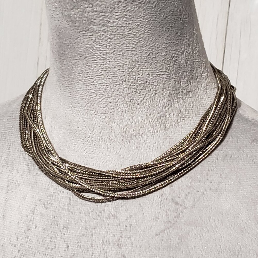 Silver Multi Strand Layered Choker Necklace Statement Boho Festival‎ Glam Edgy